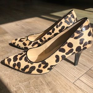 Calvin Klein pony hair leopard heels